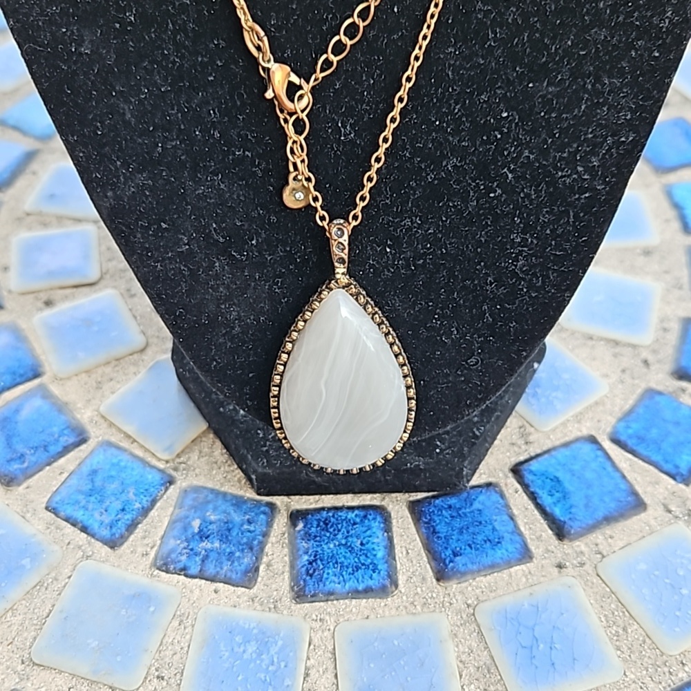 Double Sided Pendant. Lucite Crazy Lace Agate/Mother of Pearl Pendant.